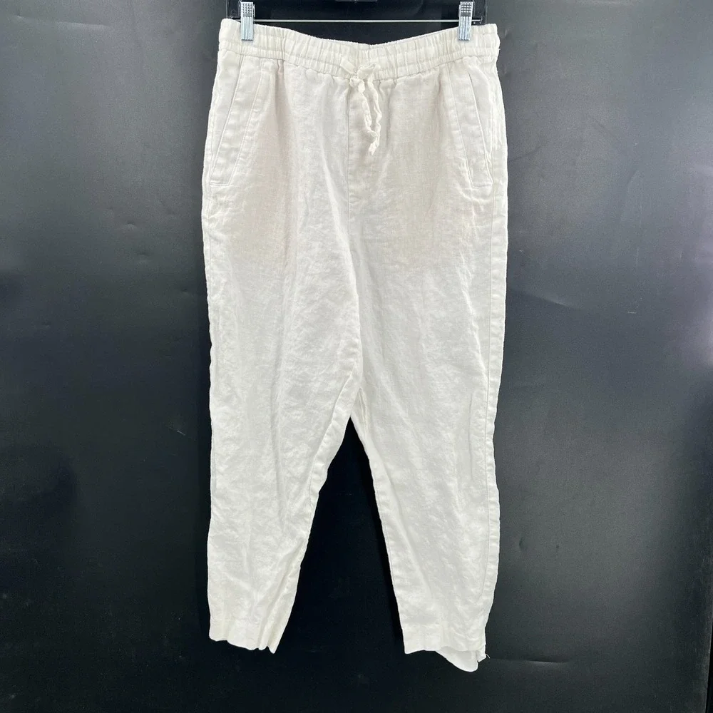 Zara 100% linen white pants tapered leg coastal grandma natural boho casual‎ L